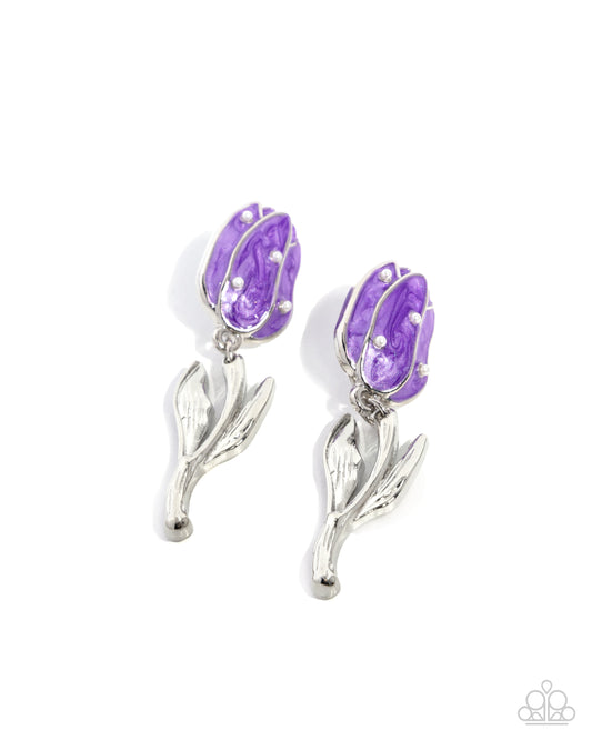 Timeless Tulip - Purple Painted & White Pearl Tulip Post Earring Paparazzi E2620