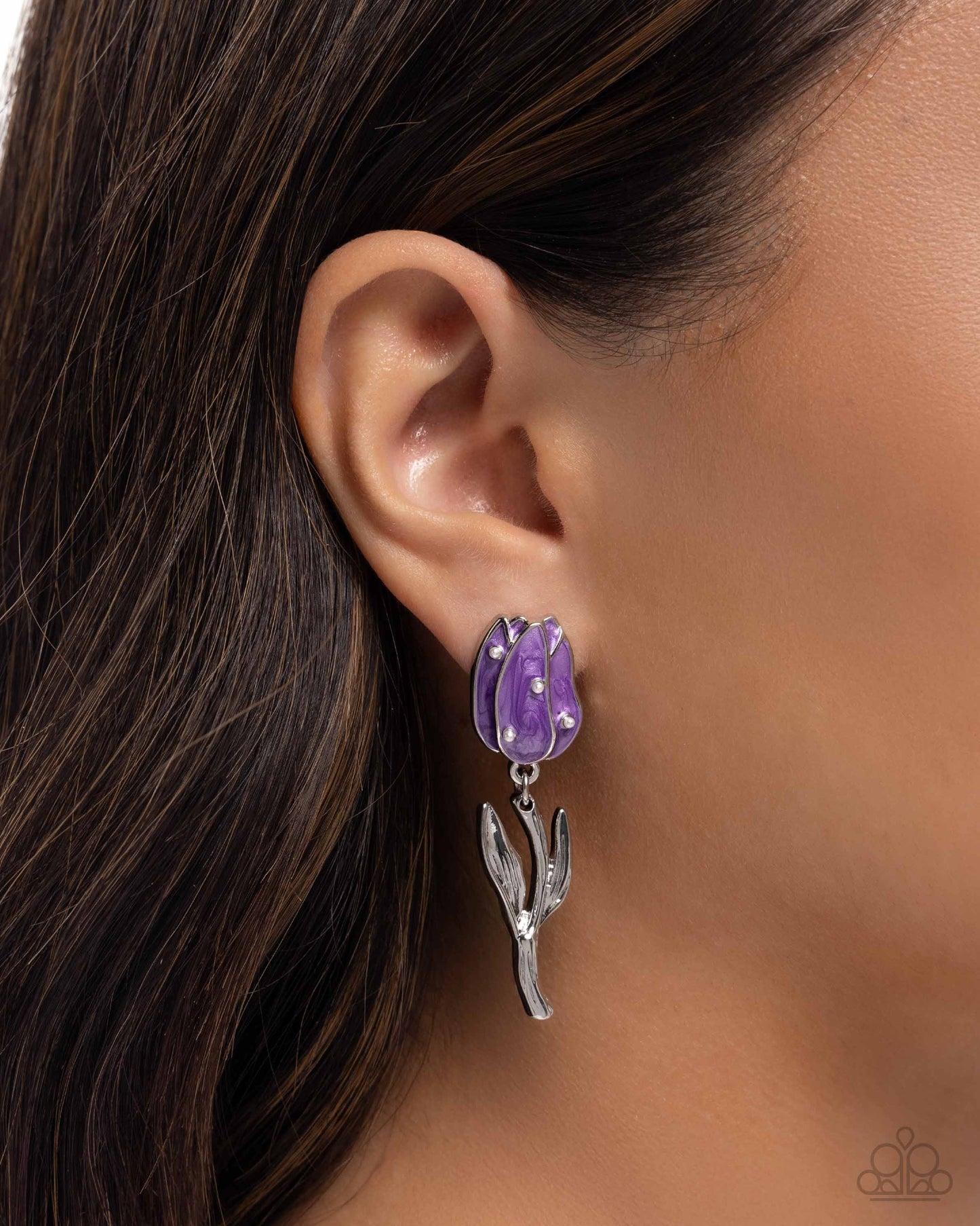 Timeless Tulip - Purple Painted & White Pearl Tulip Post Earring Paparazzi E2620
