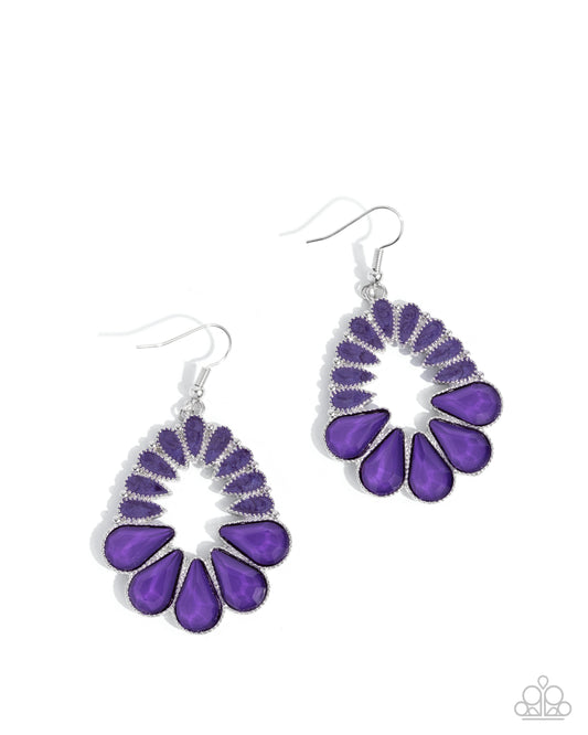 Mesmerizing Moment - Purple Tear Drop Gem Fan Shaped Earring Paparazzi E2636