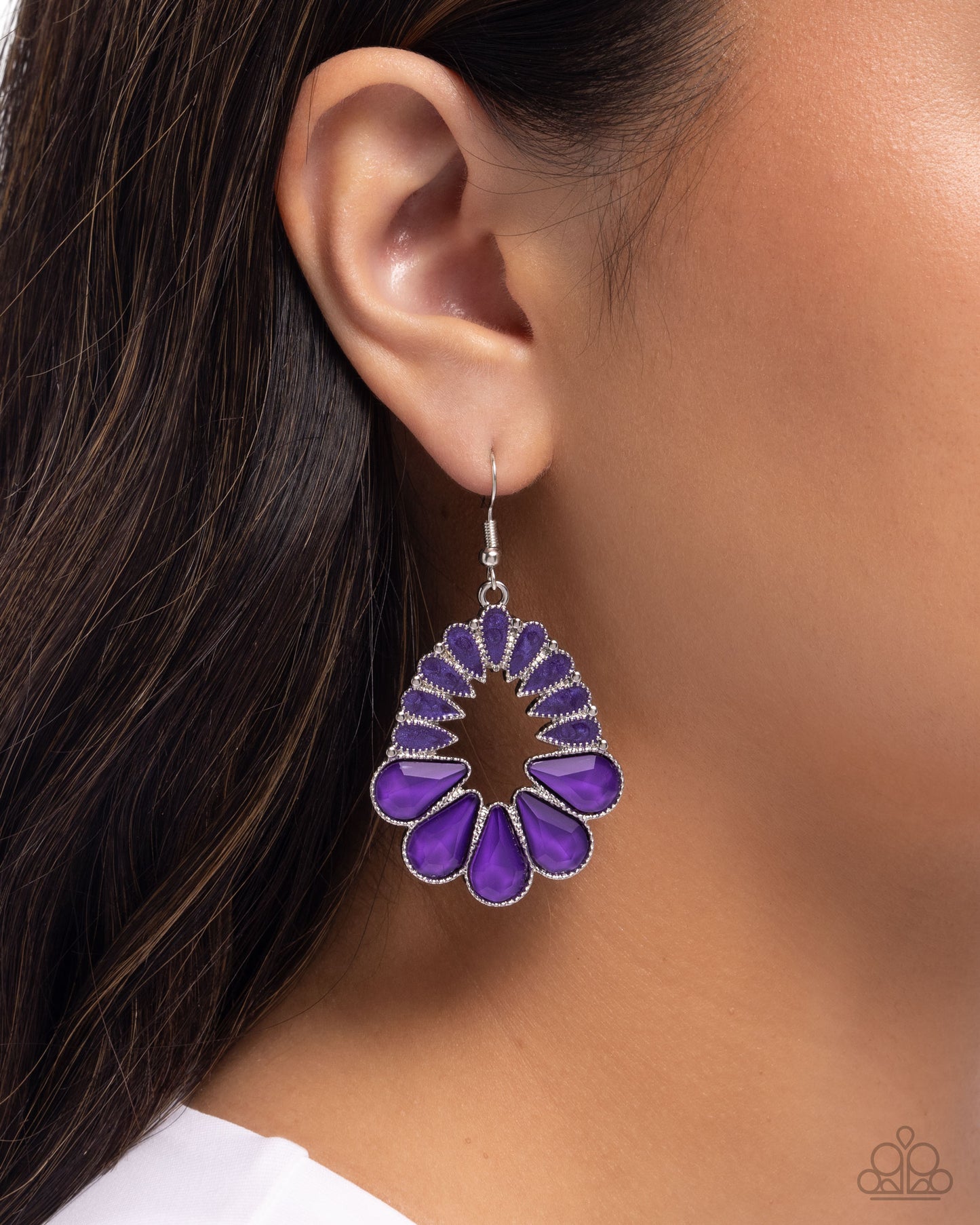 Mesmerizing Moment - Purple Tear Drop Gem Fan Shaped Earring Paparazzi