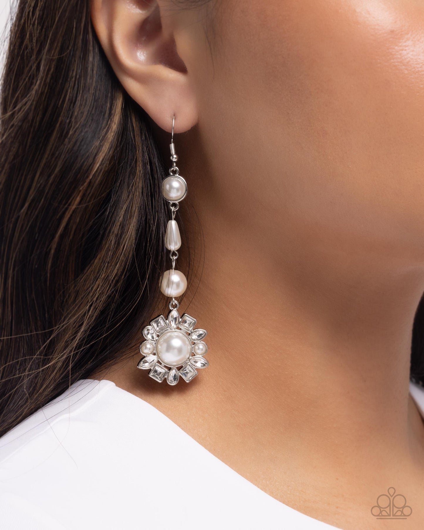 Pearly Plot Twist - White Pearl Floral Earring Paparazzi
