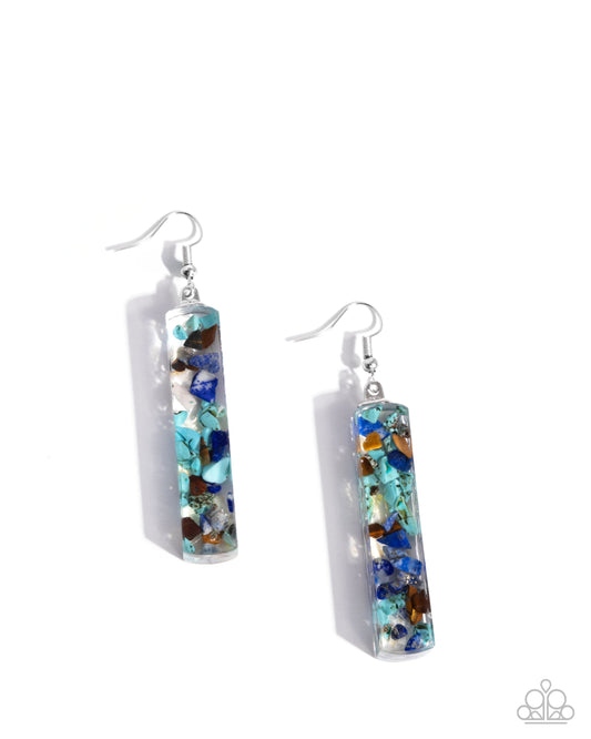 Natural Nightlife - Multi Blue, Turquoise & Tiger's Eye Stone Acrylic Earring Paparazzi E2961