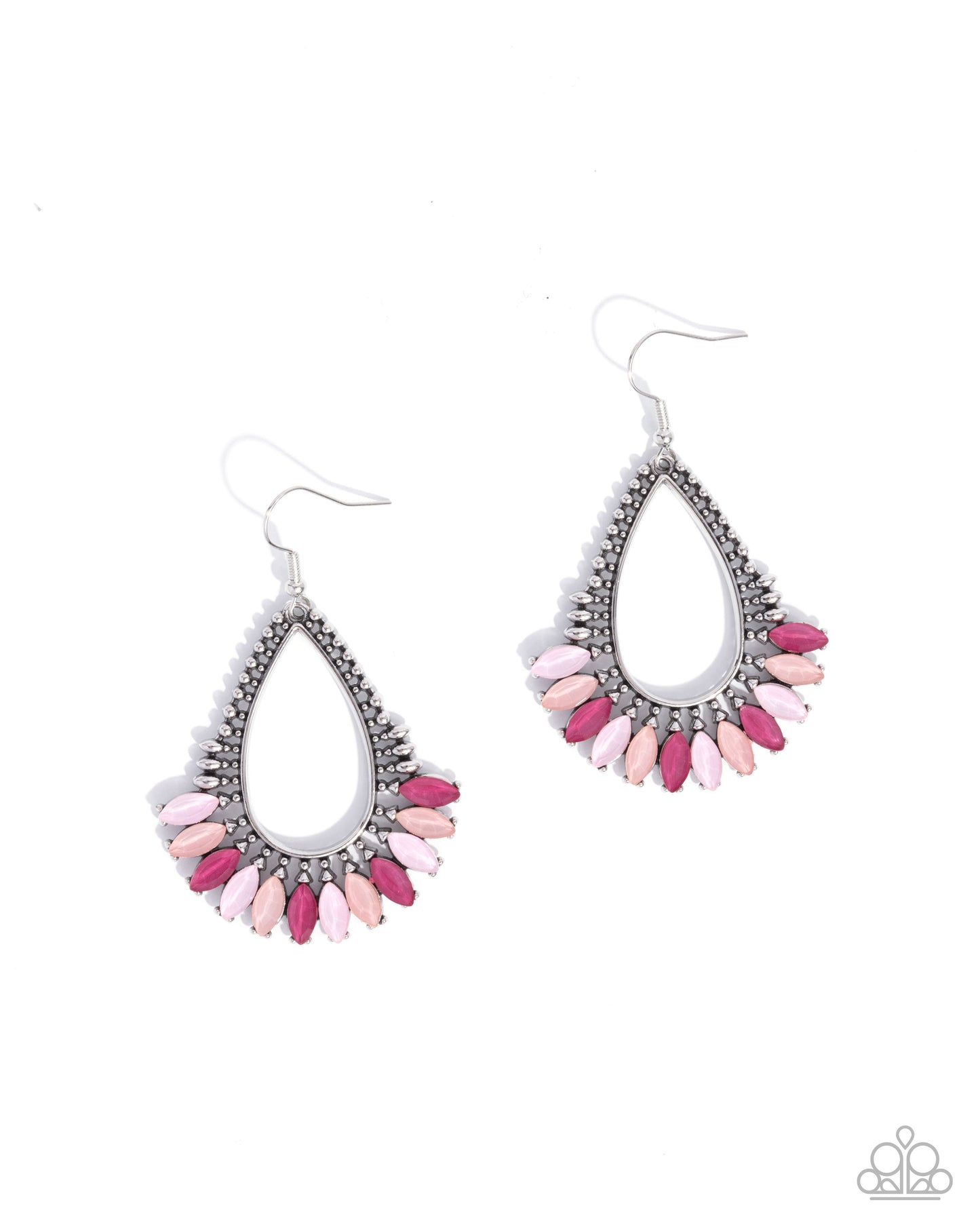 Pronged Pattern - Pink Multicolored Gem Silver Teardrop Earring Paparazzi