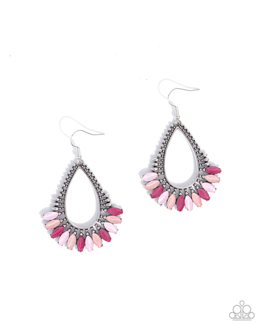 Pronged Pattern - Pink Multicolored Gem Silver Teardrop Earring Paparazzi E2701
