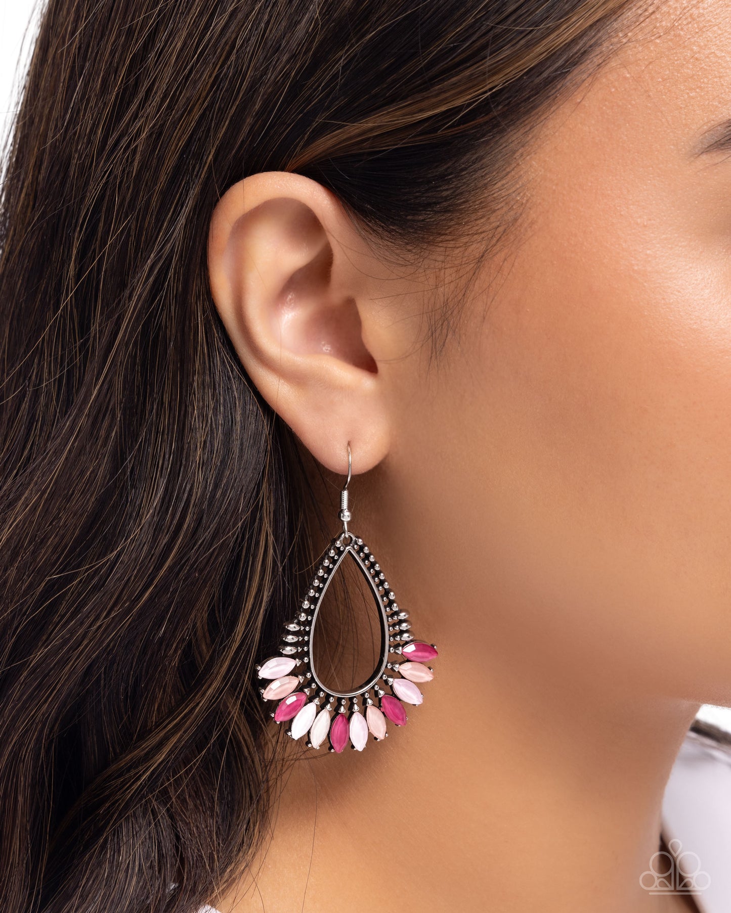 Pronged Pattern - Pink Multicolored Gem Silver Teardrop Earring Paparazzi