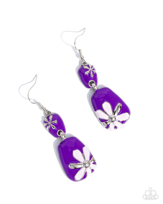 Floral Familia - Purple, Pink, Silver Floral Painted Earring Paparazzi E2572