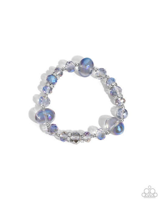 Translucid Taste - Multicolored UV Shimmer Blue Faceted Bead Stretch Bracelet Paparazzi B2362