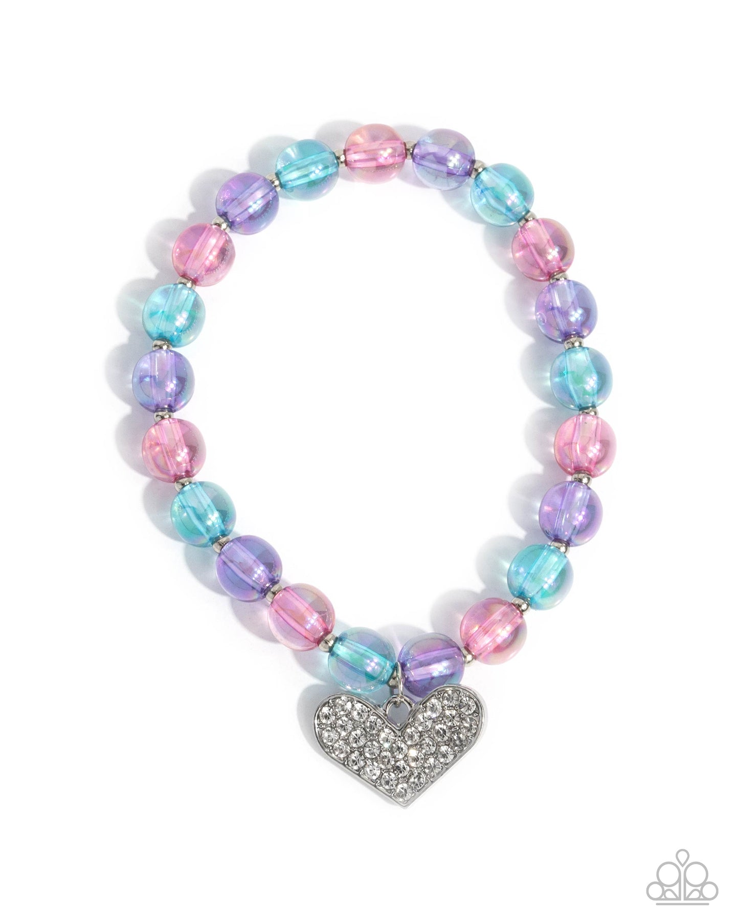 Polished Promise - Purple, Blue, Pink Peacock Bead Silver Heart Stretch Bracelet Paparazzi