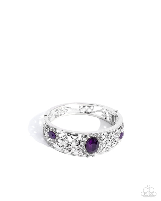 Paparazzi Curious Chic - Purple Gem Silver Filigree Hinged Bracelet B2341