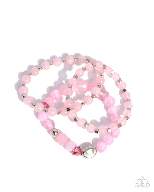 Breathtaking Beat - Pink - Soft Pink Bead Set of 3 Stretch Bracelet Paparazzi B0433