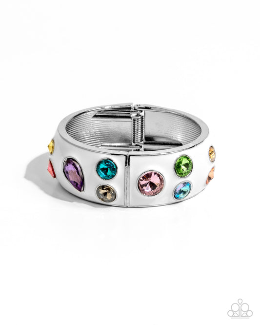 Planned Polka Dots - White Painted & Multicolored Gem Hinge Bracelet Paparazzi B2001