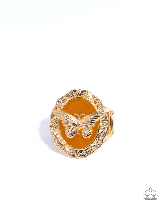 Fluttering Fad - Brown & Gold Butterfly Ring Paparazzi R0999