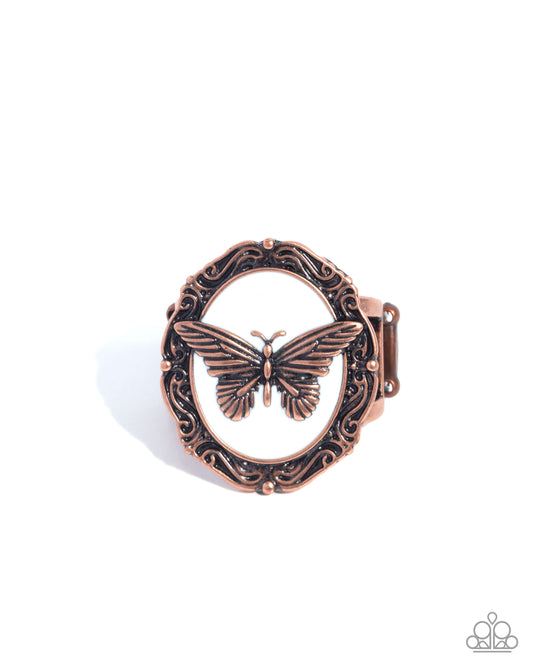 Fluttering Fad - Copper Filigree Butterfly Ring Paparazzi R0992