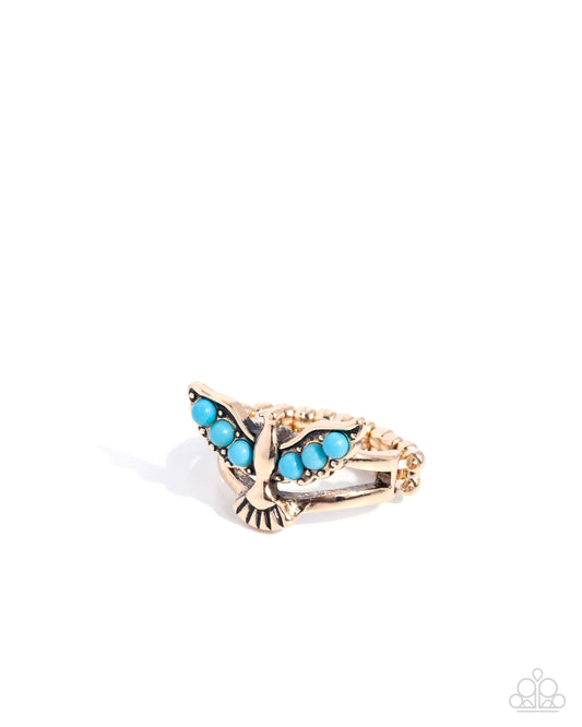 Sparrow Song - Gold Bird Turquoise Stone Santa Fe Style Ring Paparazzi R0990