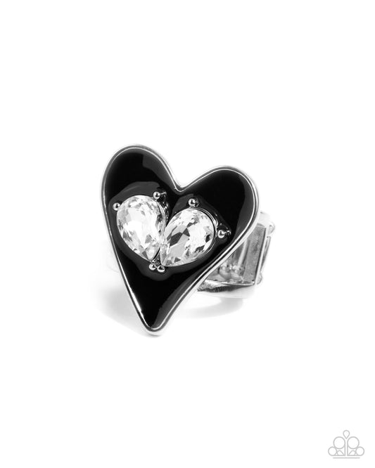 Paparazzi Smitten Showcase - Black & White Gem Heart Abstract Ring R1215