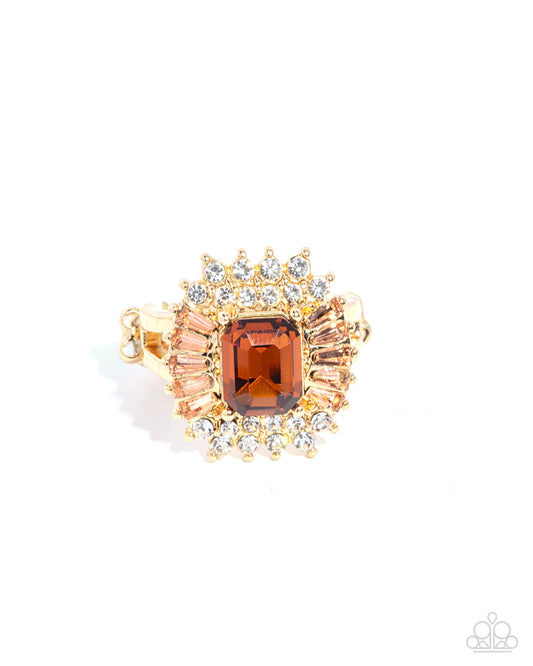Promising Potential - Brown Topaz Gem Gold Ring Paparazzi R0966