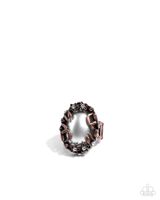 Flashy Frenzy - Copper Flower & Silver Pearlescent Bead Oversized Statement Ring Paparazzi R0933