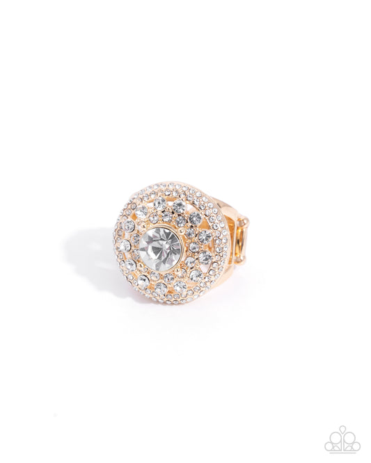 Just The Same - Gold Frame & White Gem Embellished Ring Paparazzi R0942