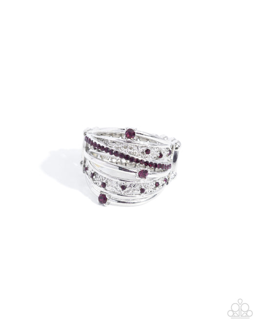 Captivating Crisscross - Purple Amethyst Rhinestone & Silver Ring Paparazzi R0965