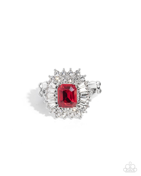 Promising Potential - Red Gem & White Rhinestone Ring Paparazzi R0964