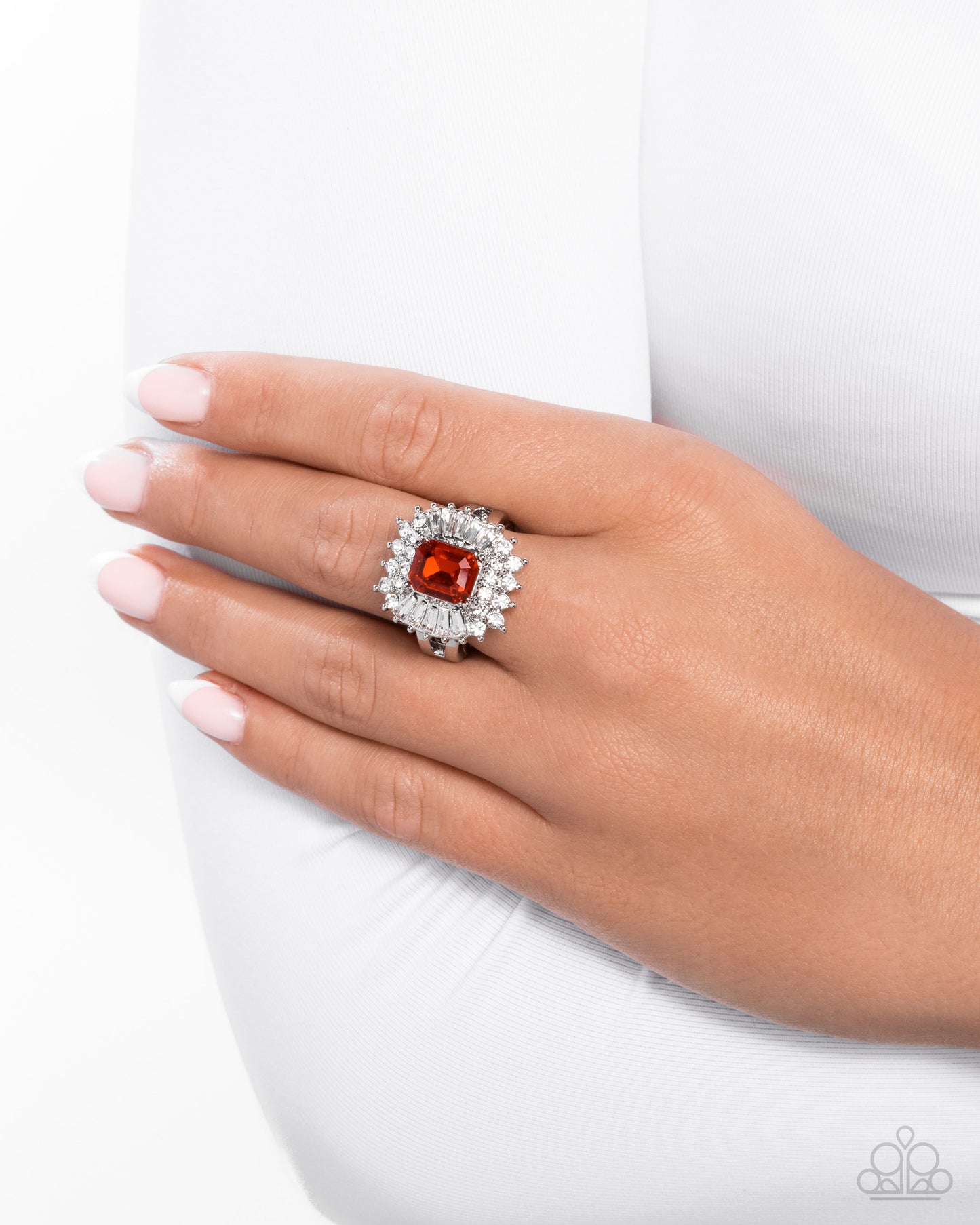 Promising Potential - Red Gem & White Rhinestone Ring Paparazzi