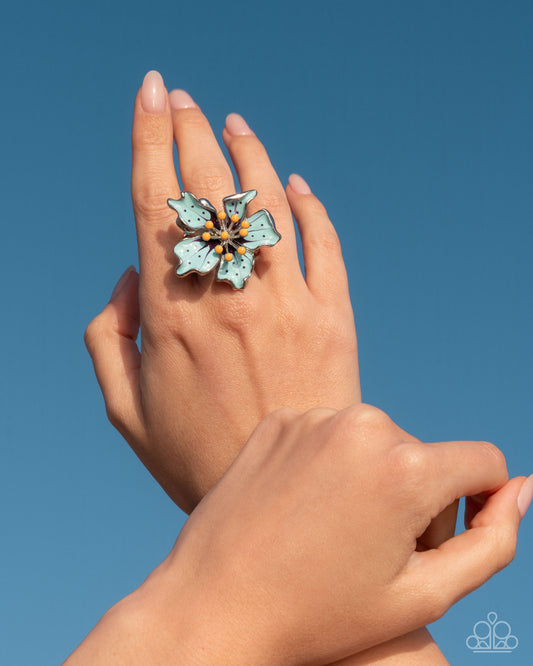 Fast Florals - Blue - Light Blue Flower Statement Ring Paparazzi R0997