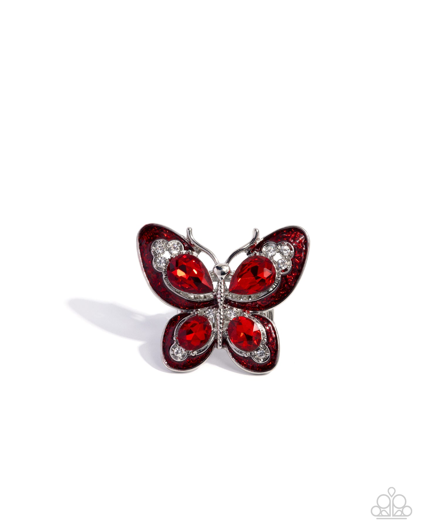 Floating Fantasy - Red Vibrant Teardrop Rhinestone Oversized Butterfly Ring Paparazzi R0941