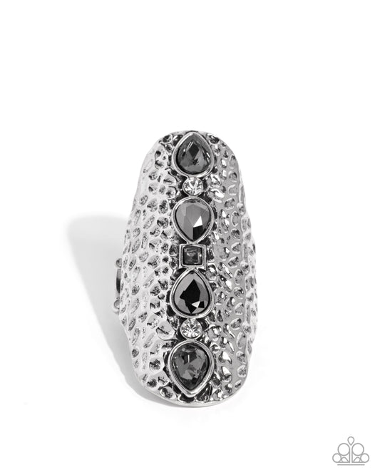 Double Take Dazzle - Silver Hammered Hematite Ring Paparazzi R1069