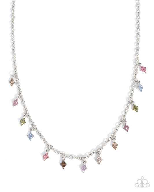 Decadent Diamonds - Multicolored Pink, Blue, Green, Purple Rhinestone Silver Charm Style Necklace Paparazzi N3532