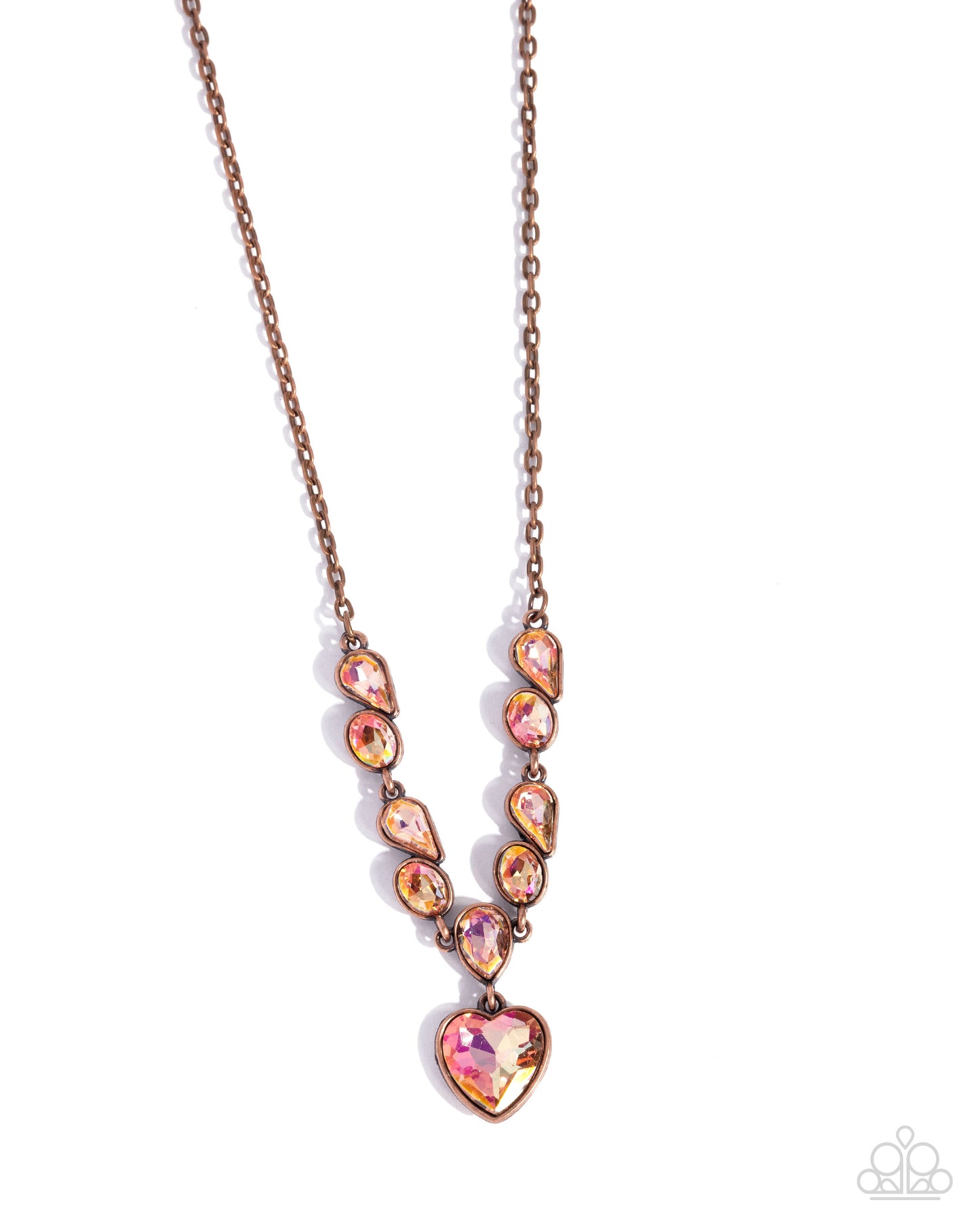 Tender Talent - Copper - Shiny Copper & Orange UV Shimmer Gem Heart Necklace Paparazzi
