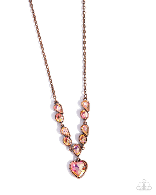 Tender Talent - Copper - Shiny Copper & Orange UV Shimmer Gem Heart Necklace Paparazzi N2919