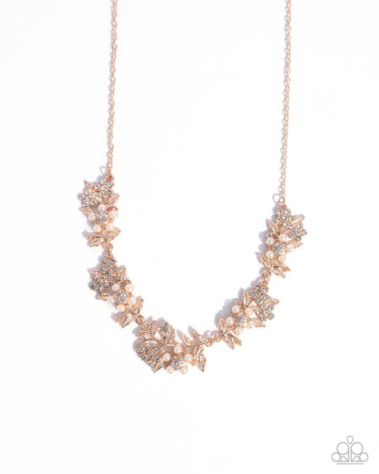 Refined Rule - Rose Gold, White Pearl & Rhinestone Necklace Paparazzi N3118