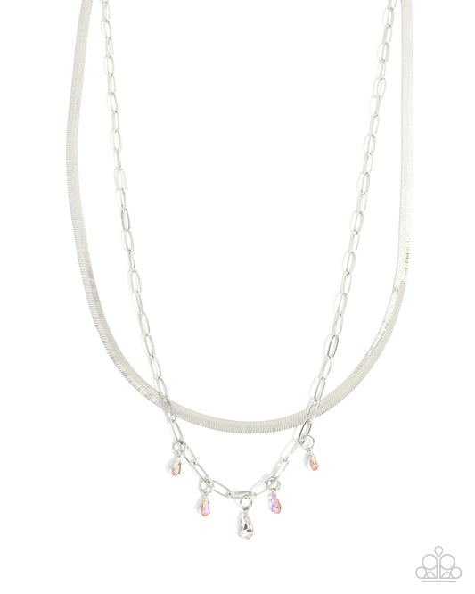 Suave Shimmy - Orange, White, Orange Iridescent Gem Layered Herringbone Chain Necklace Paparazzi N3536