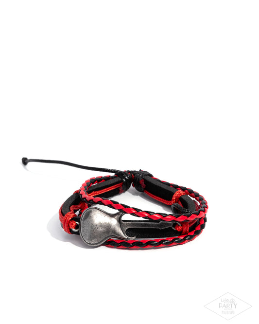 Lead Guitar - Red & Black Cording Matallic Guitar "Charm Urban Bracelet Life Of The Party Pink Diamond Exclusive Paparazzi B2242