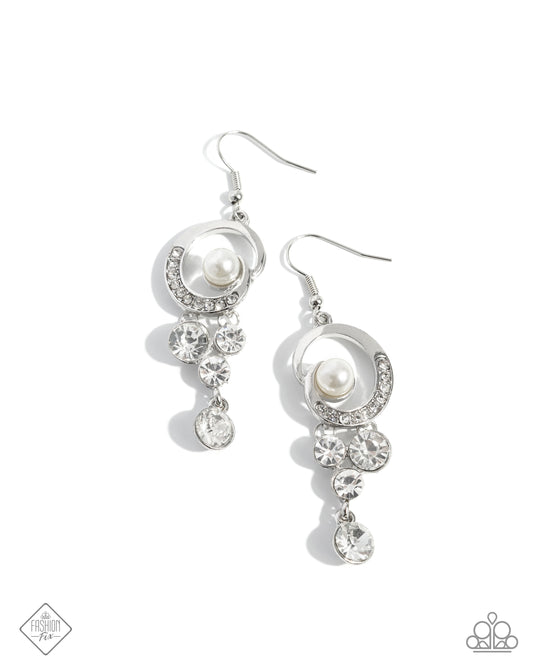 Perfect Paradigm - White Rhinestone Earring Fiercely 5th Avenue Fashion Fix February 2025 Paparazzi E2988