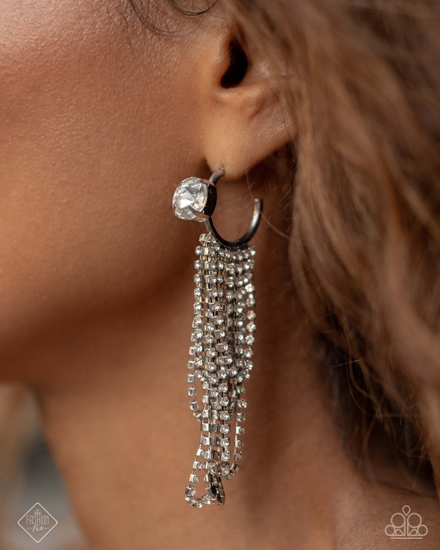 Ceaseless Chic - White Gem 3/4 Inch Hoop Earring Fiercely 5th Avenue Fashion Fix March 2025 Paparazzi