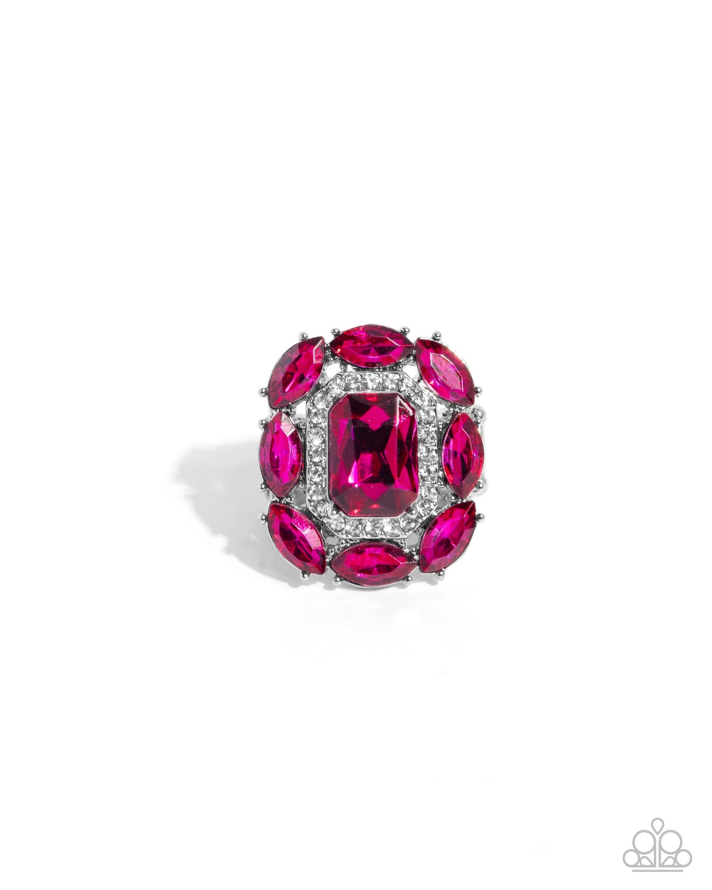 Follow Suit - Pink Fuchsia Marquise Gem & White Rhinestone Statement Ring Paparazzi