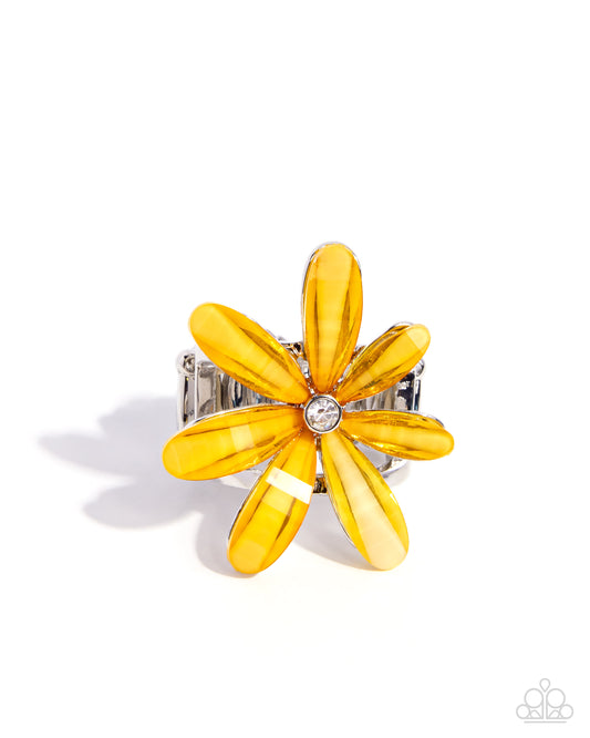 Floral Feasibility - Yellow Glossy Flower Ring Paparazzi R0954