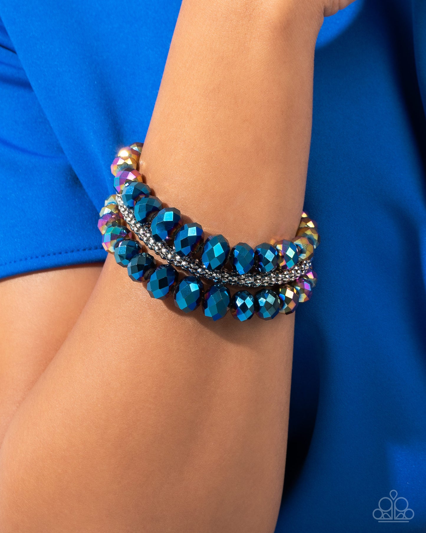 Truth Be BOLD - Multi Blue UV Shimmery & Silver Bead Bracelet Life Of The Party January 2025 Paparazzi B0091
