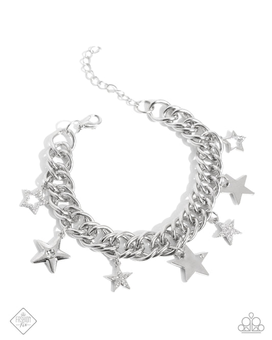 Cosmic Contemporary - White Silver Star Charm Style Bracelet Magnificent Musings Fashion Fix February 2025 Paparazzi B2145