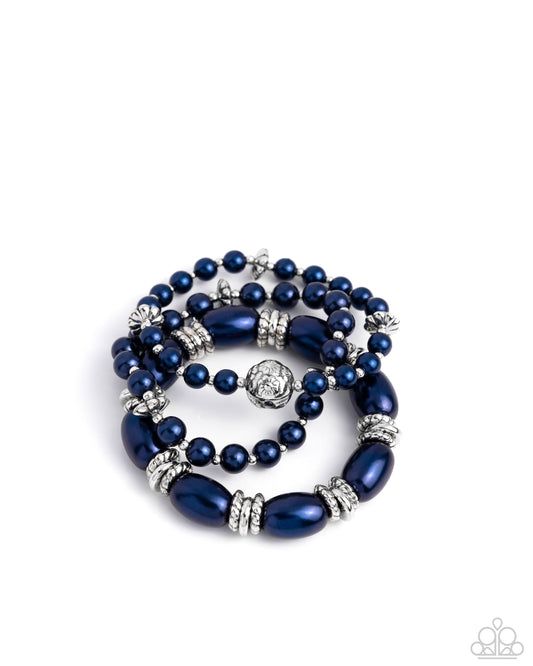 Smooth Stacks - Blue Pearly Navy Bead Set Of 3 Stretch Bracelet Paparazzi B2142