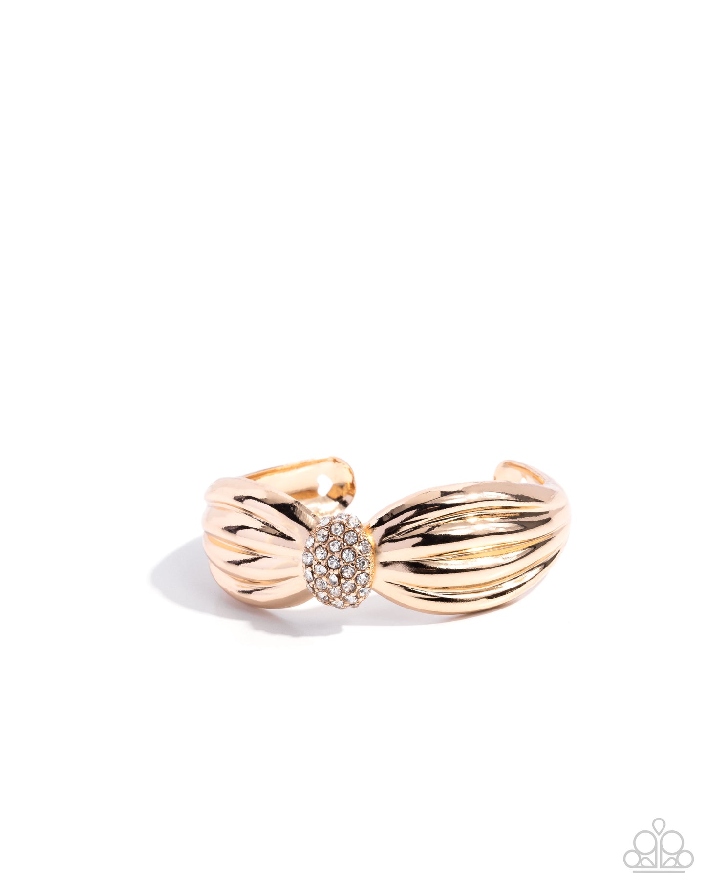 Blingy Breadth - Gold & White Rhinstone Cuff Bracelet Paparazzi