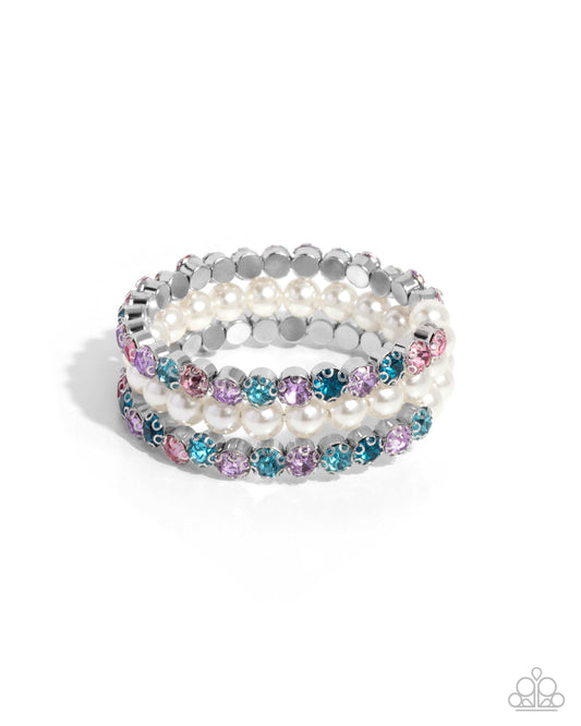 Grandiose Glitz - Multi Violet, Light Pink, Blue Gem, White Pearl Coil Bracelet Paparazzi B1990