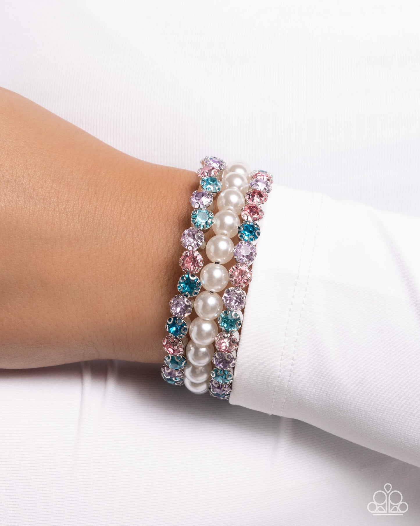 Grandiose Glitz - Multi Violet, Light Pink, Blue Gem, White Pearl Coil Bracelet Paparazzi B1990