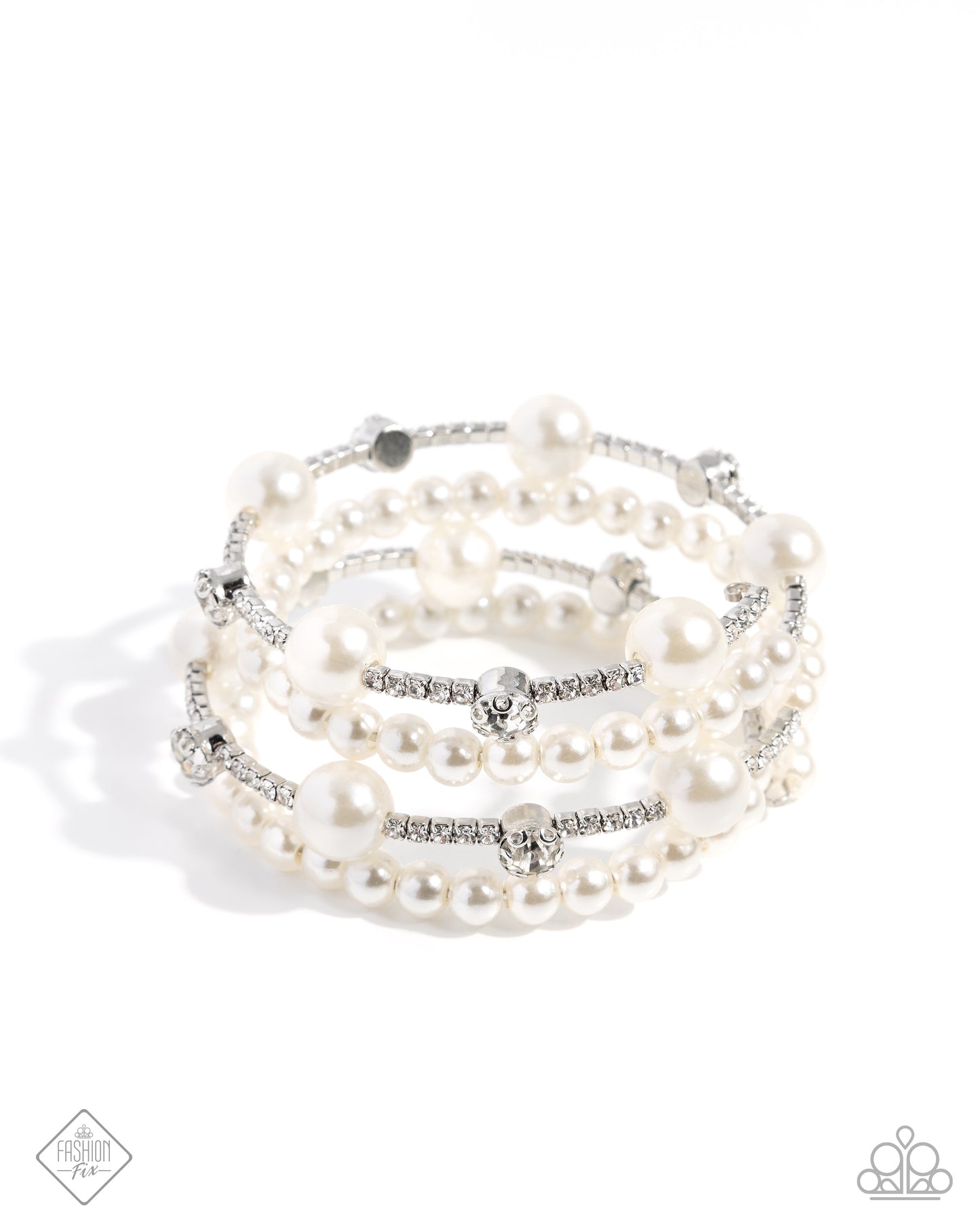 Adorably Amiable - White Pearl Coil Bracelet Fashion Fix Paparazzi B2116