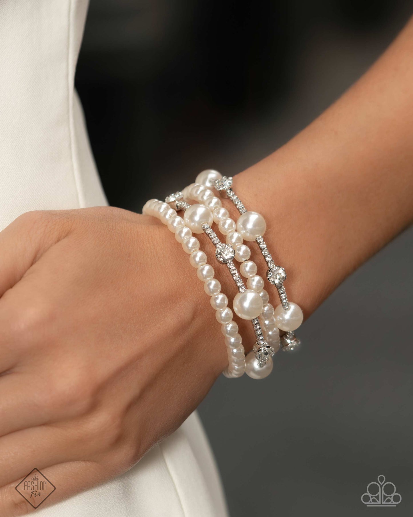 Adorably Amiable - White Pearl Coil Bracelet Fashion Fix Paparazzi B2116