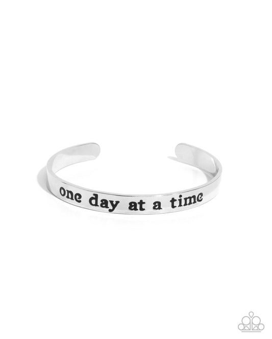 Day By Day Delight - Silver Inspirational "one day at a time" Cuff Bracelet Paparazzi B1925