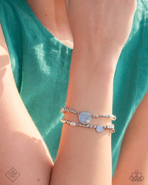 Refreshing Rumba - White Pearl Silver Stretchy Bracelet Glimpses Of Malibu Fashion Fix February 2025 Paparazzi B2305