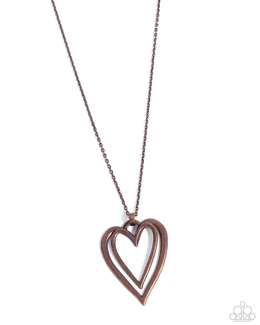 Lets HEART At the Very Beginning - Copper Double Heart Necklace Paparazzi N3535