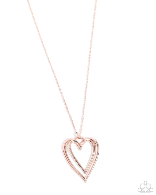 Lets HEART At the Very Beginning - Rose Gold Double Heart Necklace Paparazzi N3539